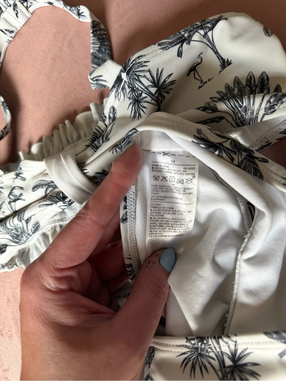 Janie and Jack White Bikini Set with Black Palm Print